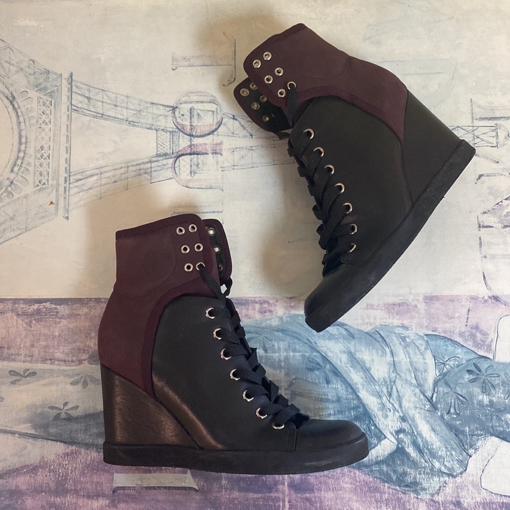 See by Chloe Leather Hightop Sneaker Wedge Booties